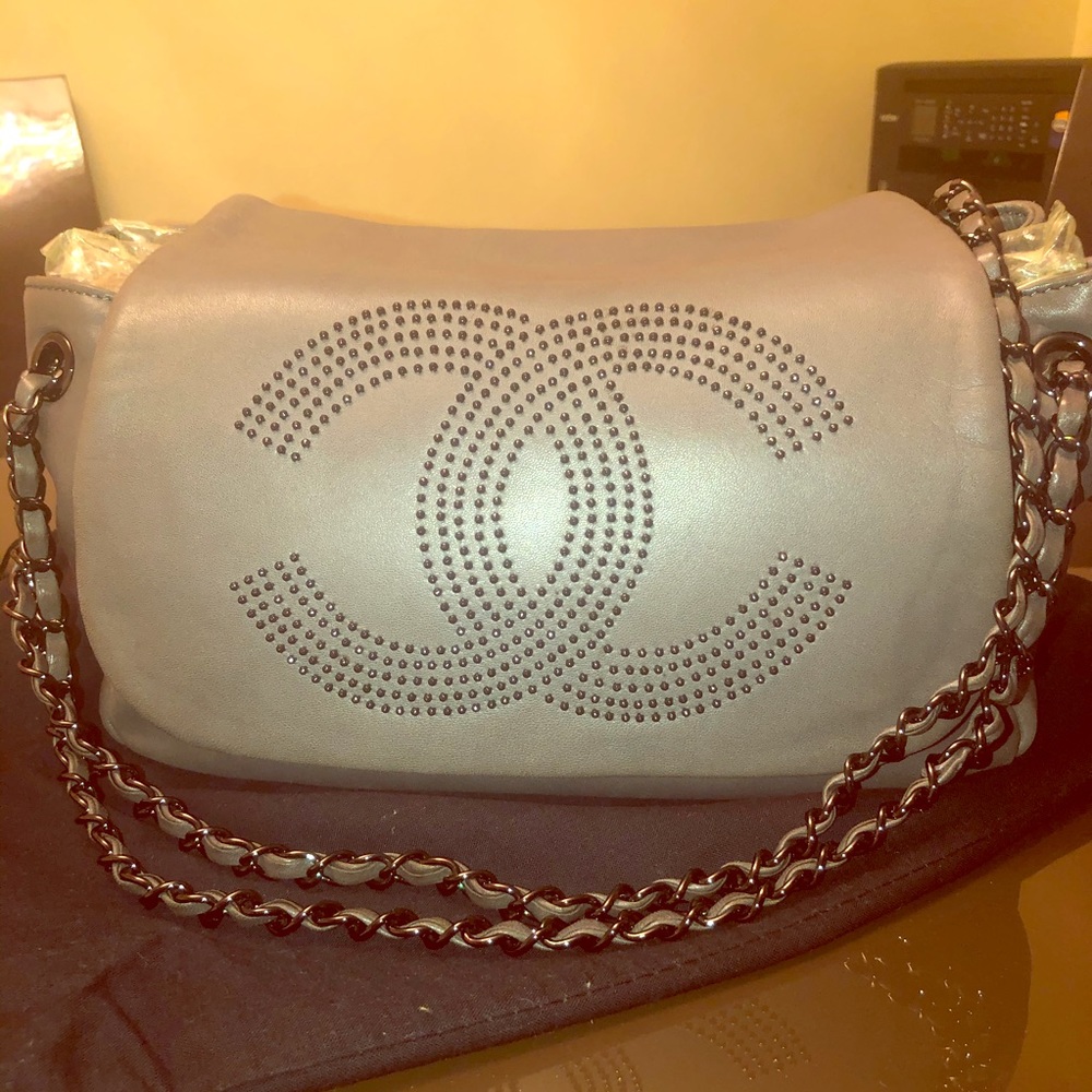 Chanel accordion flap studded cc logo bag medium
